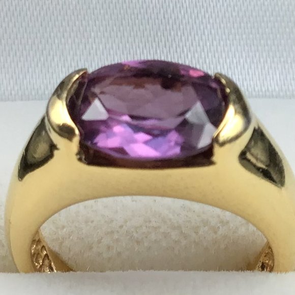 Lovely Gold & Purple Sterling Silver Vintage Ring Signed - Picture 2 of 13